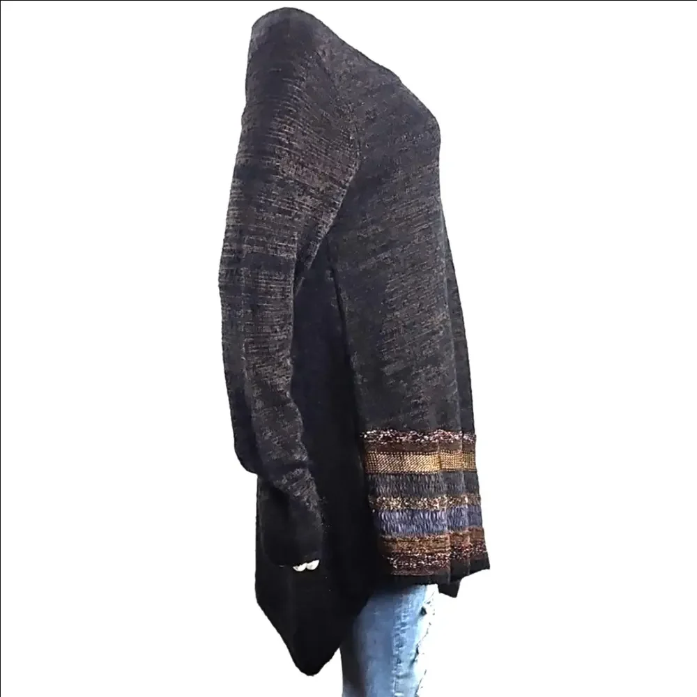 NWT Soft Surroundings Raku Brown & Black Marled Knit Asymmetric Tunic Sweater